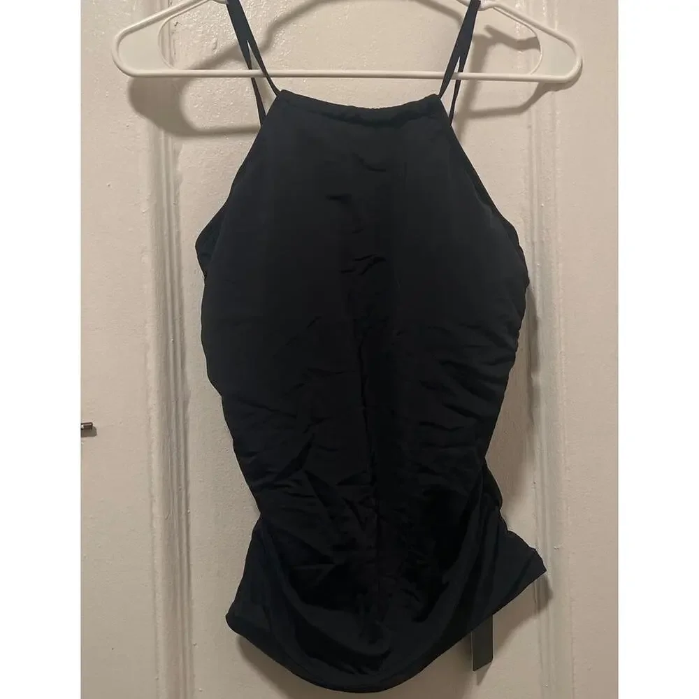 Tempt Me High Neck Adjustable Tunnel Straps Tankini Top Black NWT Size S - Picture 3 of 7